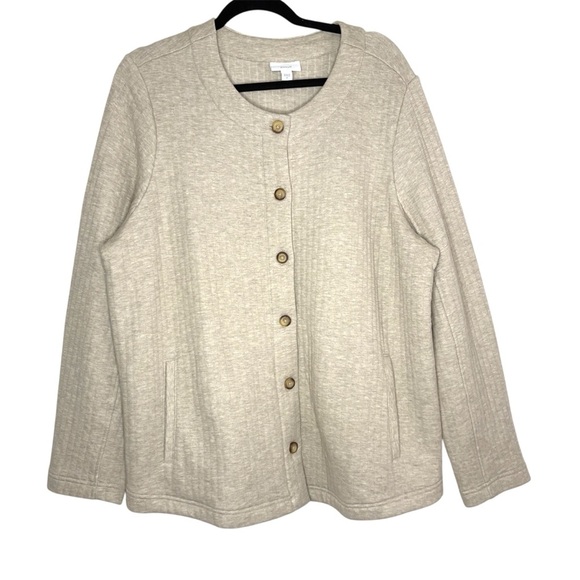 Pure Jill J. Jill Oatmeal Quilted Ribbed Knit Jacket Heather Taupe Size XL - Picture 1 of 7